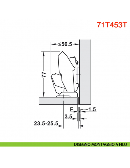 Cerniera Blum 71T453T Clip Top con molla per anta sottile spessore da 8-14 mm fissaggio EXPANDO T