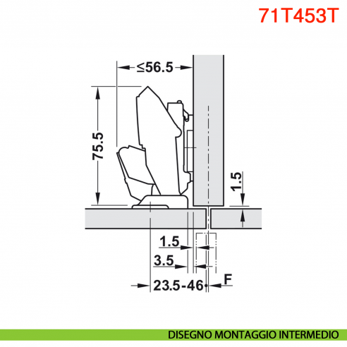 Cerniera Blum 71T453T Clip Top con molla per anta sottile spessore da 8-14 mm fissaggio EXPANDO T