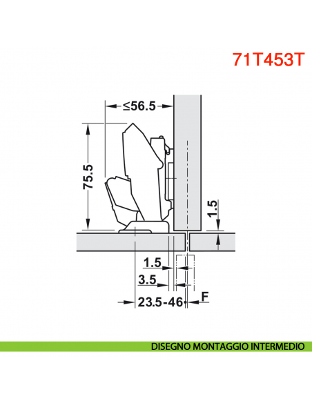Cerniera Blum 71T453T Clip Top con molla per anta sottile spessore da 8-14 mm fissaggio EXPANDO T