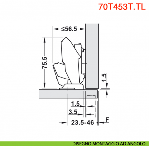 Cerniera Blum 70T453T.TL Clip Top senza molla per anta sottile spessore da 8-14 mm fissaggio EXPANDO T