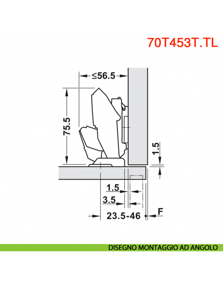 Cerniera Blum 70T453T.TL Clip Top senza molla per anta sottile spessore da 8-14 mm fissaggio EXPANDO T