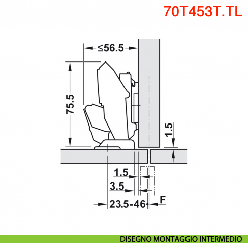 Cerniera Blum 70T453T.TL Clip Top senza molla per anta sottile spessore da 8-14 mm fissaggio EXPANDO T