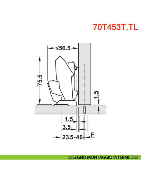 Cerniera Blum 70T453T.TL Clip Top senza molla per anta sottile spessore da 8-14 mm fissaggio EXPANDO T