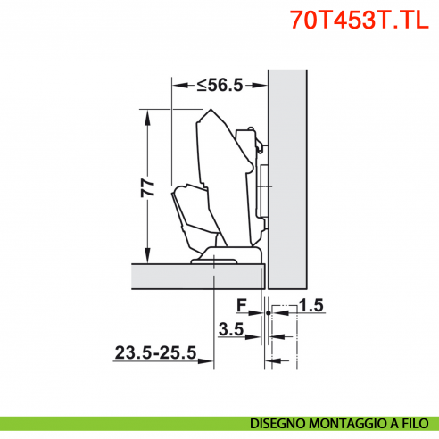 Cerniera Blum 70T453T.TL Clip Top senza molla per anta sottile spessore da 8-14 mm fissaggio EXPANDO T
