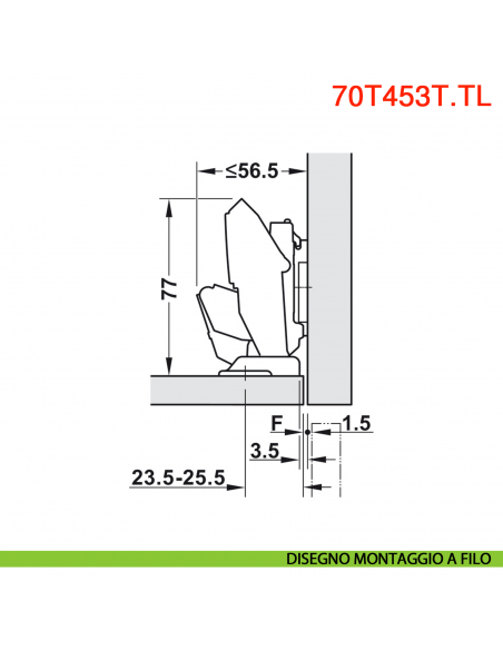 Cerniera Blum 70T453T.TL Clip Top senza molla per anta sottile spessore da 8-14 mm fissaggio EXPANDO T
