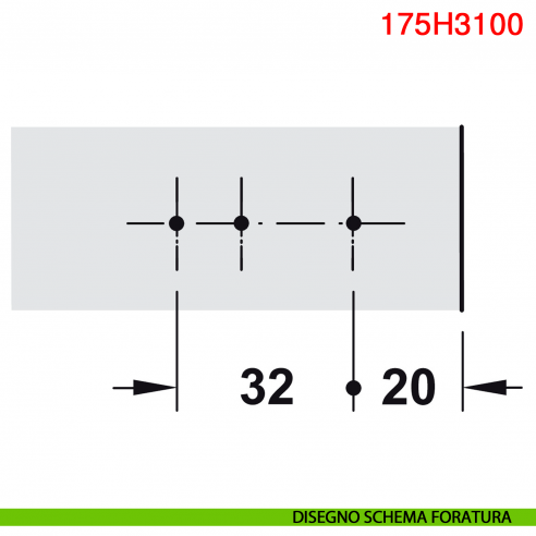 Basetta dritta Blum 175H3100 Clip altezza 0 mm con eccentrico - disegno schema di foratura
