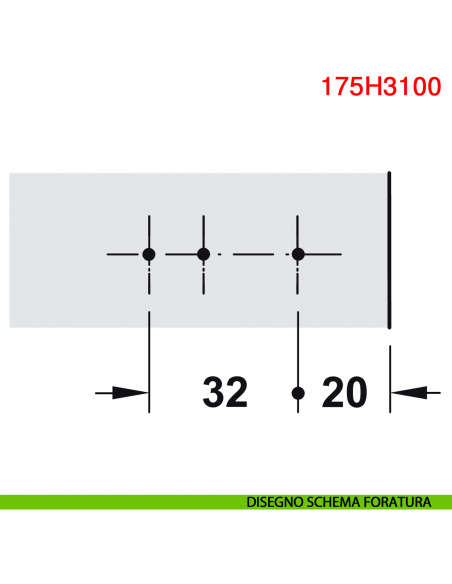 Basetta dritta Blum 175H3100 Clip altezza 0 mm con eccentrico - disegno schema di foratura