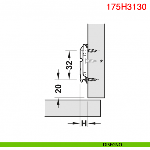 Basetta dritta Blum 175H3130 Clip spessore 3 mm con eccentrico - disegno