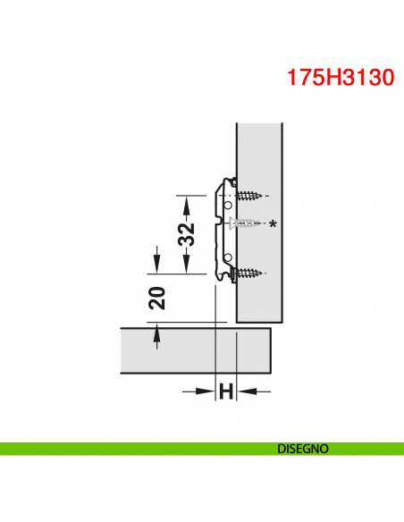 Basetta dritta Blum 175H3130 Clip spessore 3 mm con eccentrico - disegno
