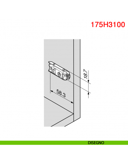 Basetta dritta Blum 175H3100 Clip spessore 0 mm con eccentrico nero onice - disegno