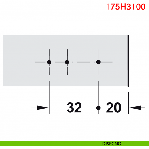 Basetta dritta Blum 175H3100 Clip spessore 0 mm con eccentrico nero onice - disegno foratura