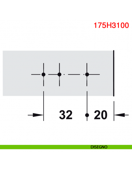Basetta dritta Blum 175H3100 Clip spessore 0 mm con eccentrico nero onice - disegno foratura