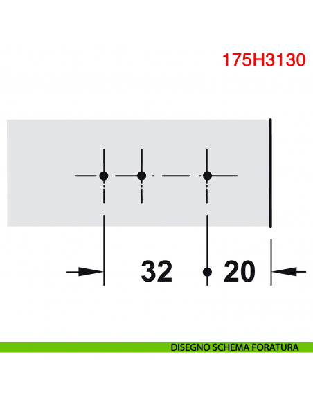 Basetta dritta Blum 175H3130 Clip spessore 3 mm con eccentrico nero onice - disegno foratura