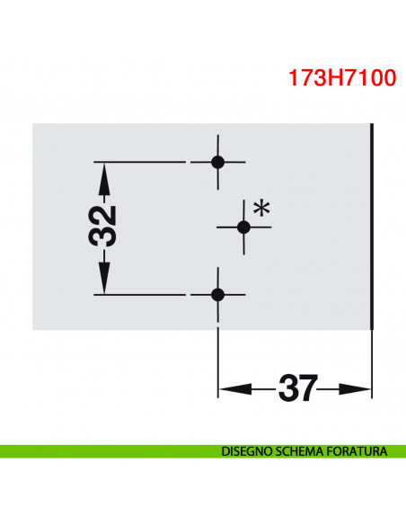Basetta a croce Blum 173H7100 Clip spessore 0 mm con eccentrico - disegno schema di foratura