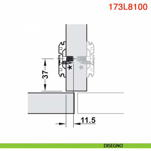 Basetta a croce Blum 173L8100 Clip spessore 0 mm montaggio con viti euro premontate - disegno