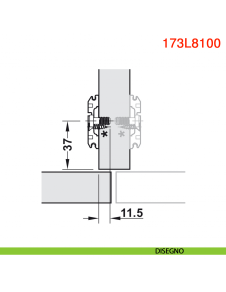 Basetta a croce Blum 173L8100 Clip spessore 0 mm montaggio con viti euro premontate - disegno