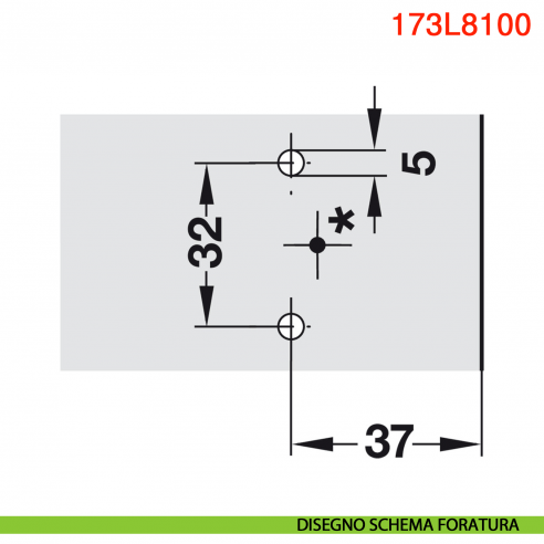 Basetta a croce Blum 173L8100 Clip spessore 0 mm montaggio con viti euro premontate - disegno schema di foratura
