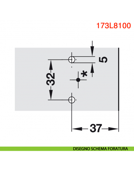 Basetta a croce Blum 173L8100 Clip spessore 0 mm montaggio con viti euro premontate - disegno schema di foratura