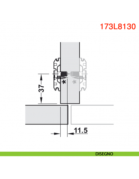 Basetta a croce Blum 173L8130 Clip spessore 3 mm montaggio con viti euro premontate - disegno