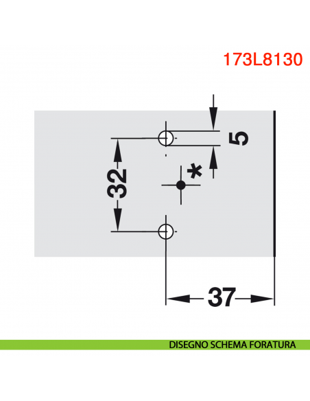 Basetta a croce Blum 173L8130 Clip spessore 3 mm montaggio con viti euro premontate - disegno schema di foratura