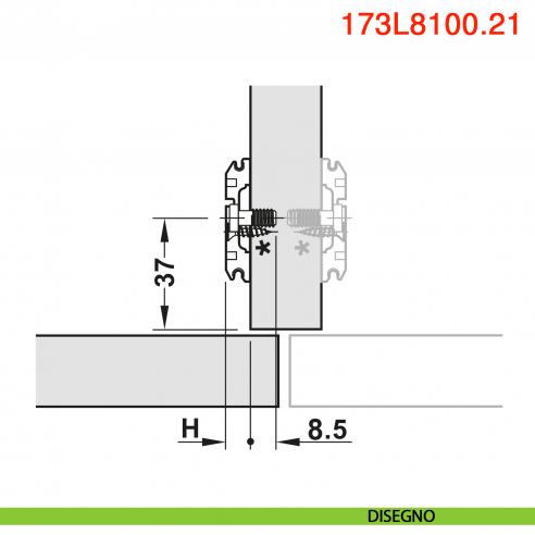 Basetta a croce Blum 173L8130.21 Clip spessore 0 mm anta battuta doppia con viti euro premontate - disegno