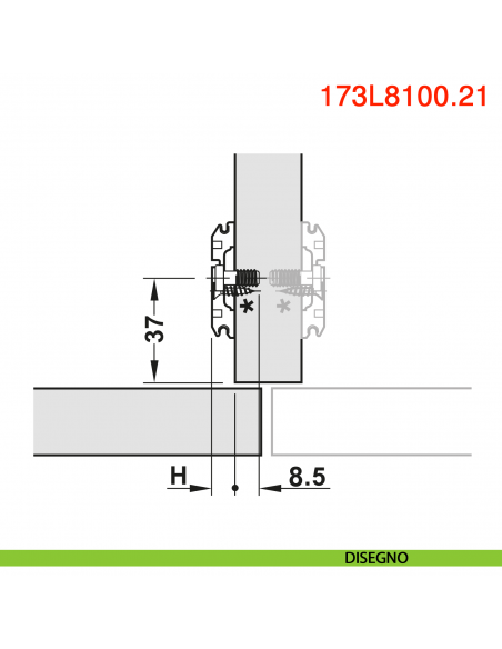 Basetta a croce Blum 173L8130.21 Clip spessore 0 mm anta battuta doppia con viti euro premontate - disegno