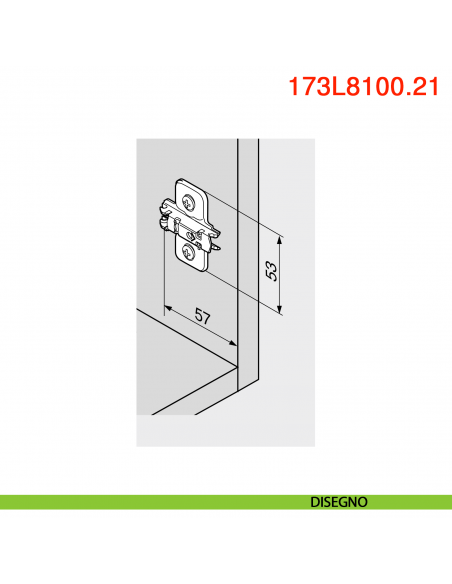 Basetta a croce Blum 173L8130.21 Clip spessore 0 mm anta battuta doppia con viti euro premontate - disegno