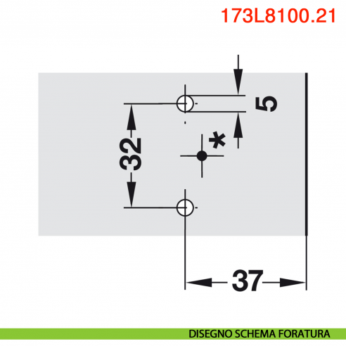 Basetta a croce Blum 173L8130.21 Clip spessore 0 mm anta battuta doppia con viti euro premontate - disegno schema foratura