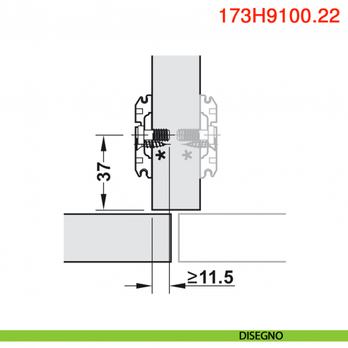 Basetta a croce Blum 173H9100.22 Clip spessore 0 mm con eccentrico montaggio con viti euro premontate - disegno