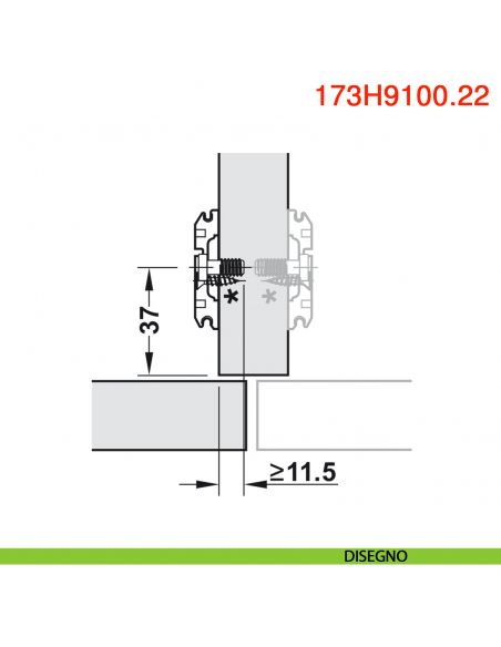 Basetta a croce Blum 173H9100.22 Clip spessore 0 mm con eccentrico montaggio con viti euro premontate - disegno