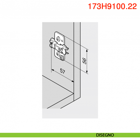 Basetta a croce Blum 173H9100.22 Clip spessore 0 mm con eccentrico montaggio con viti euro premontate - disegno