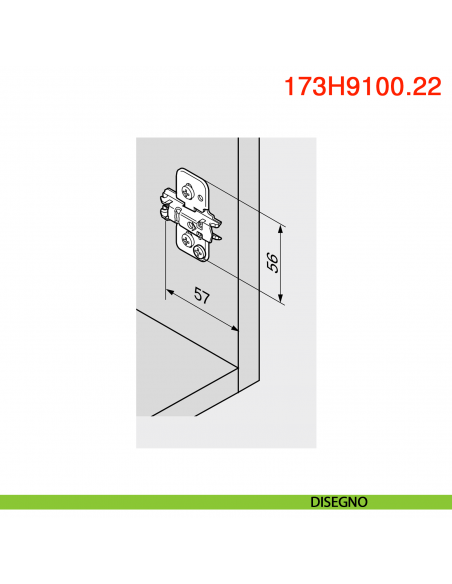 Basetta a croce Blum 173H9100.22 Clip spessore 0 mm con eccentrico montaggio con viti euro premontate - disegno