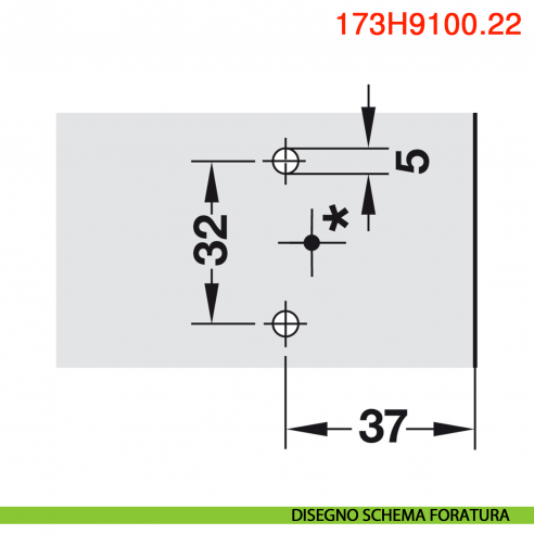 Basetta a croce Blum 173H9100.22 Clip spessore 0 mm con eccentrico montaggio con viti euro premontate - disegno schema foratura