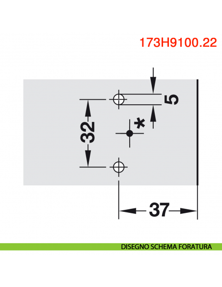 Basetta a croce Blum 173H9100.22 Clip spessore 0 mm con eccentrico montaggio con viti euro premontate - disegno schema foratura