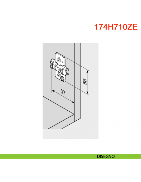 Basetta a croce Blum 174H710ZE Clip spessore 0 mm con eccentrico anta battuta doppia montaggio EXPANDO - disegno