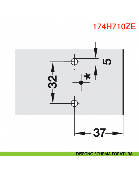 Basetta a croce Blum 174H710ZE Clip spessore 0 mm con eccentrico anta battuta doppia montaggio EXPANDO - disegno schema foratura