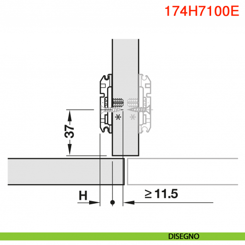 Basetta a croce Blum 174H7100E Clip spessore 0 mm con eccentrico montaggio EXPANDO - disegno