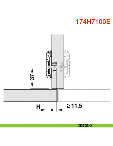 Basetta a croce Blum 174H7100E Clip spessore 0 mm con eccentrico montaggio EXPANDO - disegno