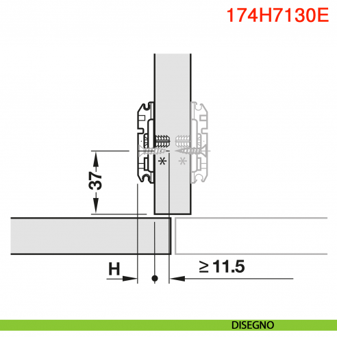 Basetta a croce Blum 174H7130E Clip spessore 3 mm con eccentrico montaggio EXPANDO - disegno