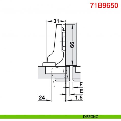Cerniera Blum 71B9650 Clip Top Blumotion per ante spesse mezza battuta ammortizzata apertura 95 gradi