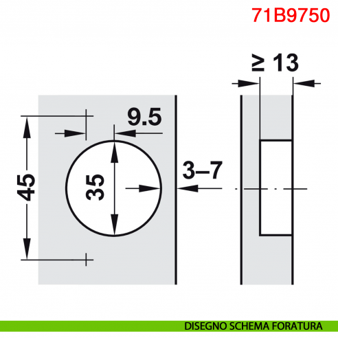 Cerniera Blum 71B9750 Clip Top Blumotion per ante spesse battuta interna ammortizzata apertura 95 gradi