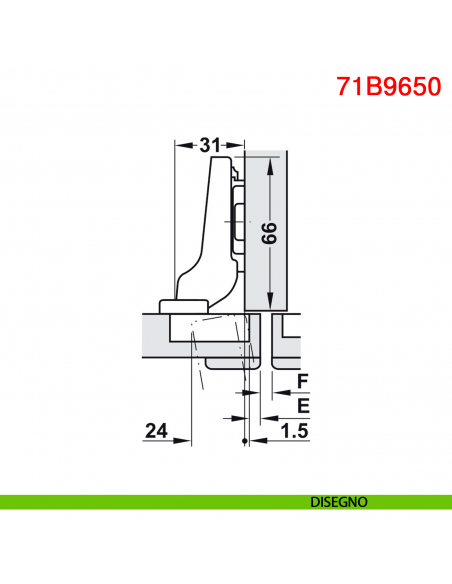 Cerniera Blum 71B9650 Clip Top Blumotion per ante spesse mezza battuta ammortizzata apertura 95 gradi nero onice