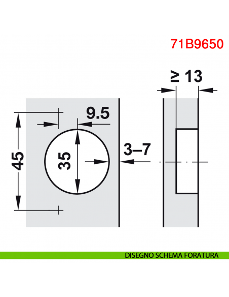 Cerniera Blum 71B9650 Clip Top Blumotion per ante spesse mezza battuta ammortizzata apertura 95 gradi nero onice