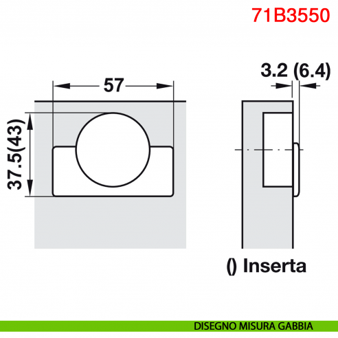 Cerniera Blum 71B3550 Clip Top Blumotion a battuta ammortizzata apertura 110 gradi - disegno misura gabbia