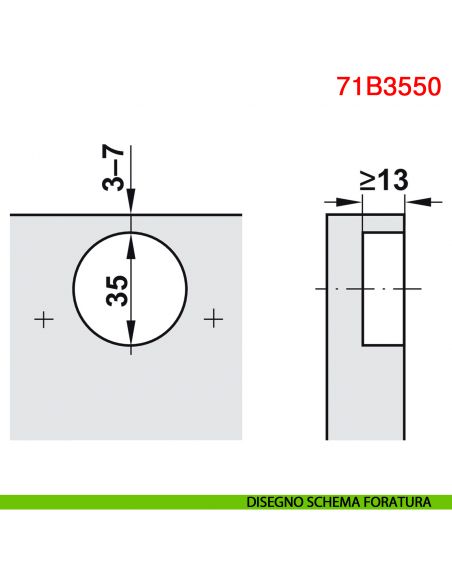 Cerniera Blum 71B3550 Clip Top Blumotion a battuta ammortizzata apertura 110 gradi - disegno