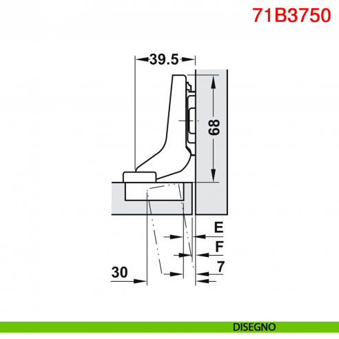 Cerniera Blum 71B3750 Clip Top Blumotion battuta interna ammortizzata apertura 110 gradi - disegno