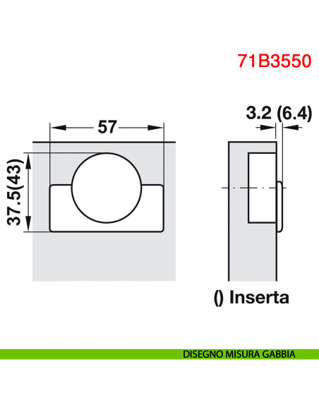 Cerniera Blum 71B3550 Clip Top Blumotion a battuta ammortizzata apertura 110 gradi nero onice - disegno misura gabbia