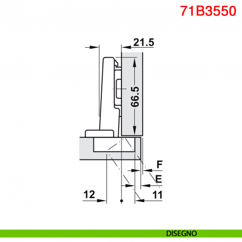 Cerniera Blum 71B3550 Clip Top Blumotion a battuta ammortizzata apertura 110 gradi nero onice - disegno