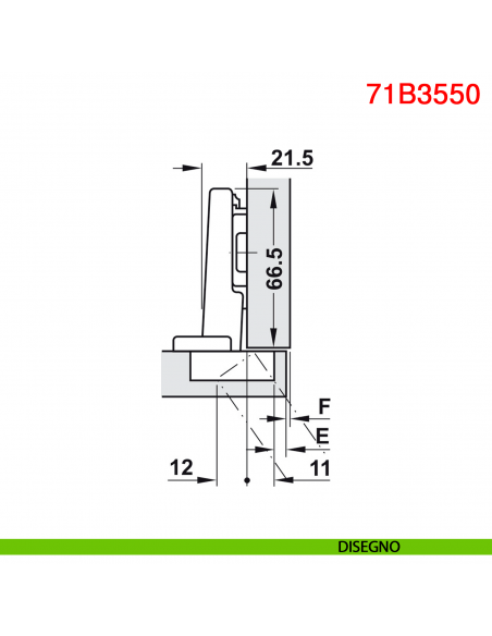 Cerniera Blum 71B3550 Clip Top Blumotion a battuta ammortizzata apertura 110 gradi nero onice - disegno