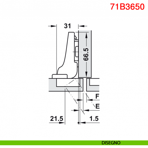 Cerniera Blum 71B3650 Clip Top Blumotion mezza battuta ammortizzata apertura 110 gradi nero onice - disegno